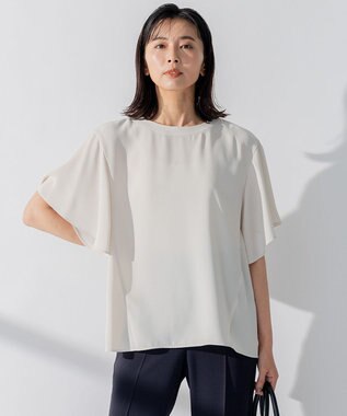 23区 【洗える】バックサテンアムンゼン ネックステッチ ブラウス ベージュ系