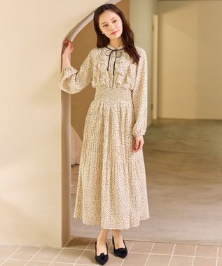 Feroux ウエストシャーリングラッフル ワンピース ベージュ系1