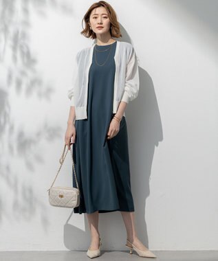 23区 【吸水速乾/UVカット/接触冷感/洗える】ストレッチジョーゼット ワンピース ダークグリーン系