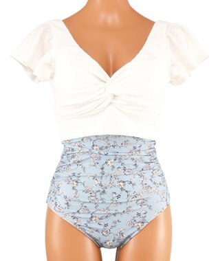 San-ai Resort（三愛水着楽園） 【San-ai Resort×PEACH JOHNコラボ】【ナイスバディ水着】フリルワイヤービキニ　9M・11L ホワイトブルー