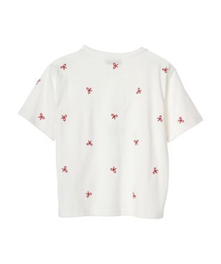 Green Parks ・Ｄｏｕｂｌｅ　Ｆｌａｇｓ　リボン刺繍ＴＥＥ Off White