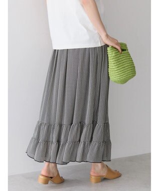 AMERICAN HOLIC 幾何学柄裾ティアードスカート Black