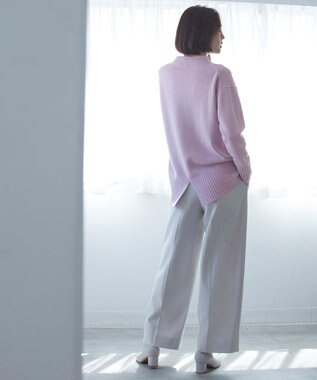 自由区 【洗える】ウールカシミヤブレンド オフネックプルオーバーニット ローズ系