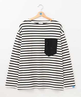 SHARE PARK LADIES 【UNISEX】ボートネックボーダーＴシャツ（S・Mサイズ） オフ×ブラックボーダー