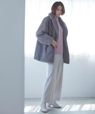 自由区 【洗える】ウールカシミヤブレンド オフネックプルオーバーニット ローズ系