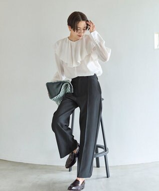 UNFILO イージーケア ワイドパンツ チャコールグレー