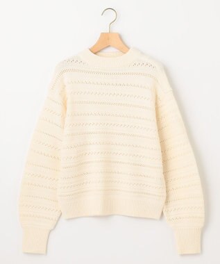 組曲 【WEB限定カラーあり】透かし編みバルキーボーダー柄ニット アイボリー系