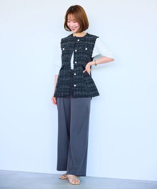 Feroux 【洗える】ウエストタックワイドパンツ グレー系