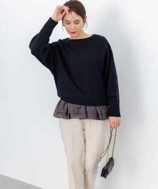 組曲 【加藤ローサさん着用】ウールカシミヤミックスボートネック ニット ブラック系