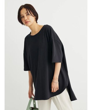 Green Parks ミニ裏毛バックカシュクール半袖チュニック Black