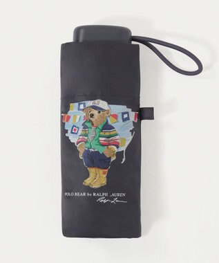 MOONBAT 【遮光率100％/UV100％/遮熱】POLO RALPH LAUREN(ポロ ラルフローレン)BEAR ポロベア ポーチ入り 無地 5段折りたたみ傘 晴雨兼用日傘 ネイビーブルー