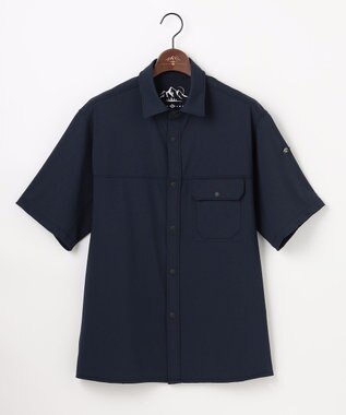 JOSEPH ABBOUD MOUNTAIN 【UVカット/接触冷感】SOLAMENT トリコットメッシュ 半袖 シャツ ネイビー系