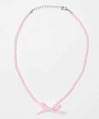 WEGO Lカラービーズリボンネックレス ライトピンク