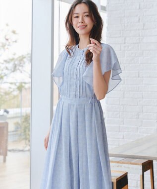 Tiaclasse 【小倉優子さん着用・洗える】フレアスリーブ柄ワンピース サックス