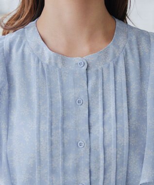 Tiaclasse 【小倉優子さん着用・洗える】フレアスリーブ柄ワンピース サックス