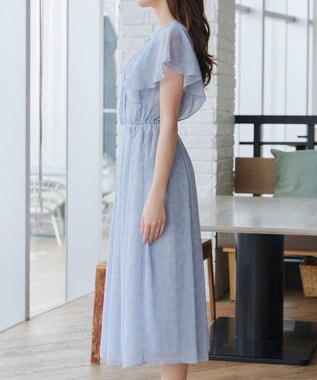 Tiaclasse 【小倉優子さん着用・洗える】フレアスリーブ柄ワンピース サックス