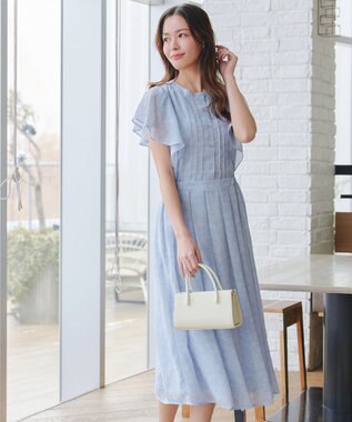 Tiaclasse 【小倉優子さん着用・洗える】フレアスリーブ柄ワンピース サックス