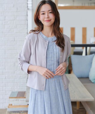 Tiaclasse 【小倉優子さん着用・洗える】フレアスリーブ柄ワンピース サックス