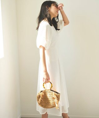 Feroux 【洗える】シアーチェックラッセル ワンピース ホワイト系