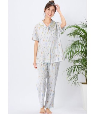 Wing パジャマ 綿100%(本体) 楊柳素材 高島ちぢみ（R） 3Lまで対応 大きいサイズ 5分袖 半袖 長ズボン レディース EP8047 ウイング／ワコール