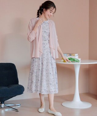 Tiaclasse 【小倉優子さん着用・洗える】フレアスリーブ柄ワンピース ラベンダー