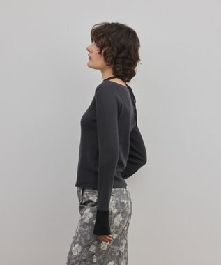 GRACE CONTINENTAL バイカラーリブニットトップ チャコール