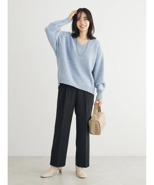 Green Parks あったかきれいシルエットストレートパンツ Black