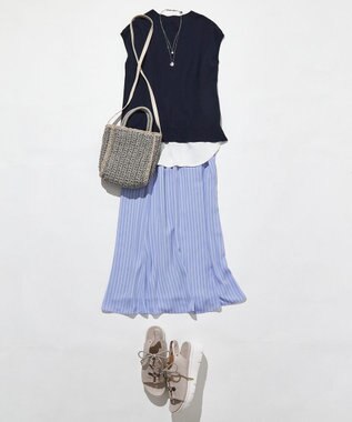 ANY SIS 【洗える】マーメイド フレアスカート ブルーストライプ