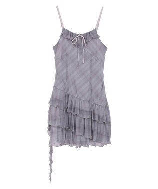 earth music&ecology フロントリボンチェックミニキャミワンピース Check Gray