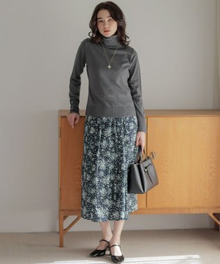 組曲 モザイクフラワープリント スカート ネイビー系5