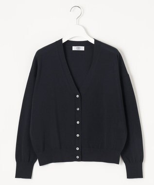 J.PRESS LADIES L 【洗える】 Co/Peライト Vネック ショート カーディガン ネイビー系