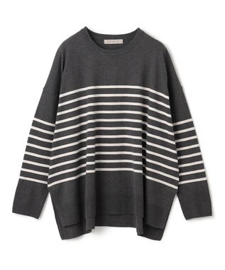 UNFILO マイビューティニット クルーネック チャコールボーダー