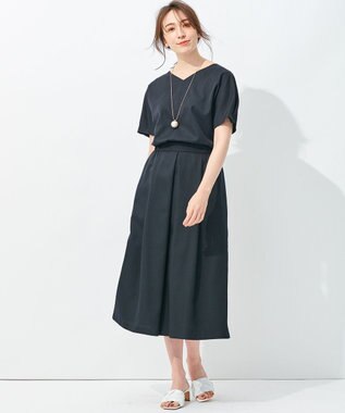 自由区 【接触冷感・速乾・UVカット・撥水・防シワ】リネンライクツイル タックスカート ネイビー系