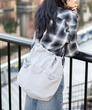 WEGO ナイロン巾着ショルダー ライトグレー