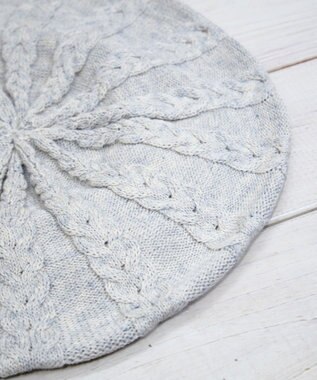 石田製帽 オーガニックコットン アラン編みベレー 杢ライトグレー