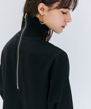 BEIGE， 【洗える】FLEUR / ニットコンビハイネック半袖ブラウス Black