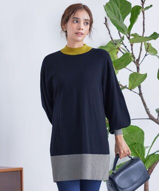 【洗える】カラーブロッキングニットチュニック