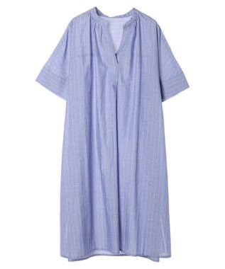 Green Parks 綿麻混スキッパーミニワンピース Stripe Sax