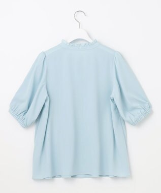 Feroux 【洗える】プリーツコンビ半袖 ブラウス スカイブルー系