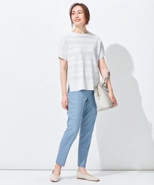 自由区 【洗える】クレープストレッチボーダー ニット ライトグレー系