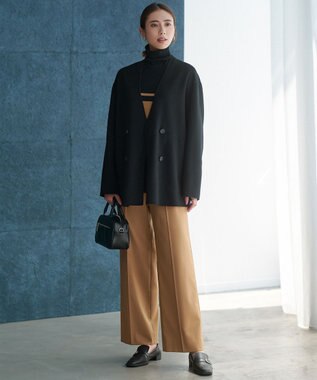 ICB 【洗える】T/Wブロード ワイドストレートパンツ キャメル系