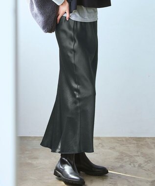 【洗える】テクスチャーサテン ナロー スカート