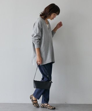 AMERICAN HOLIC Vネックサイドスリットロングスウェットプルオーバー/チュニック Light Gray Mixture