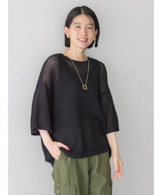 AMERICAN HOLIC 透かし編み半袖ニットプルオーバー Black