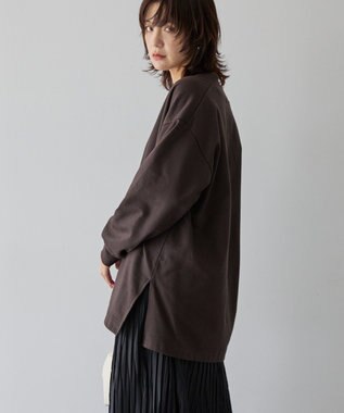 AMERICAN HOLIC Vネックサイドスリットロングスウェットプルオーバー/チュニック Brown