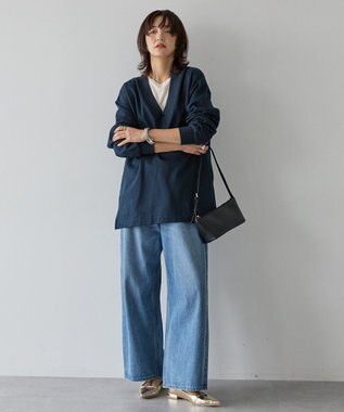 AMERICAN HOLIC Vネックサイドスリットロングスウェットプルオーバー/チュニック Navy