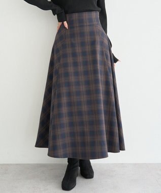 earth music&ecology バックレースアップスカート Check Navy