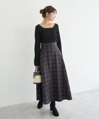 earth music&ecology バックレースアップスカート Check Navy