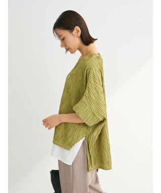 Green Parks カットジャガード裾ドッキングプルオーバー Green