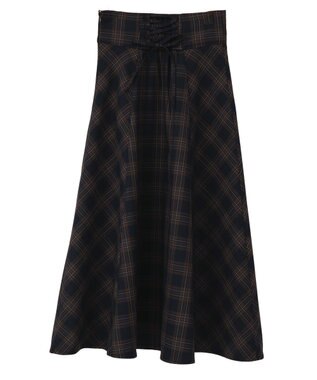 earth music&ecology バックレースアップスカート Check Navy